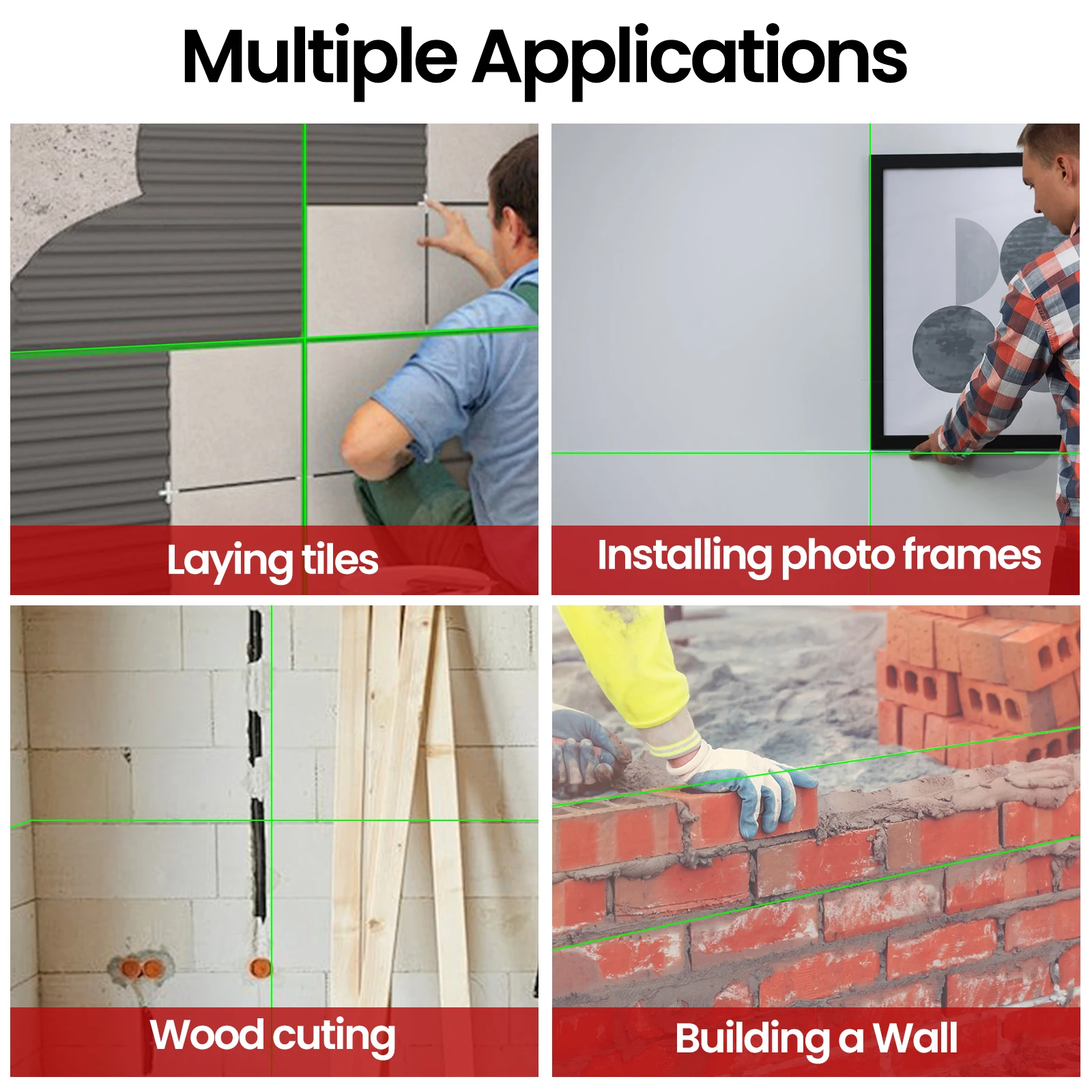 green laser lines aligning fixtures on a wall