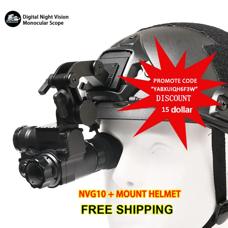 

NVG10 Night Vision Goggles 1920x1080P 6X Digital Zoom Monocular Head Mounted Green Viewer 200m for Helmet Hunting Patrol Observe