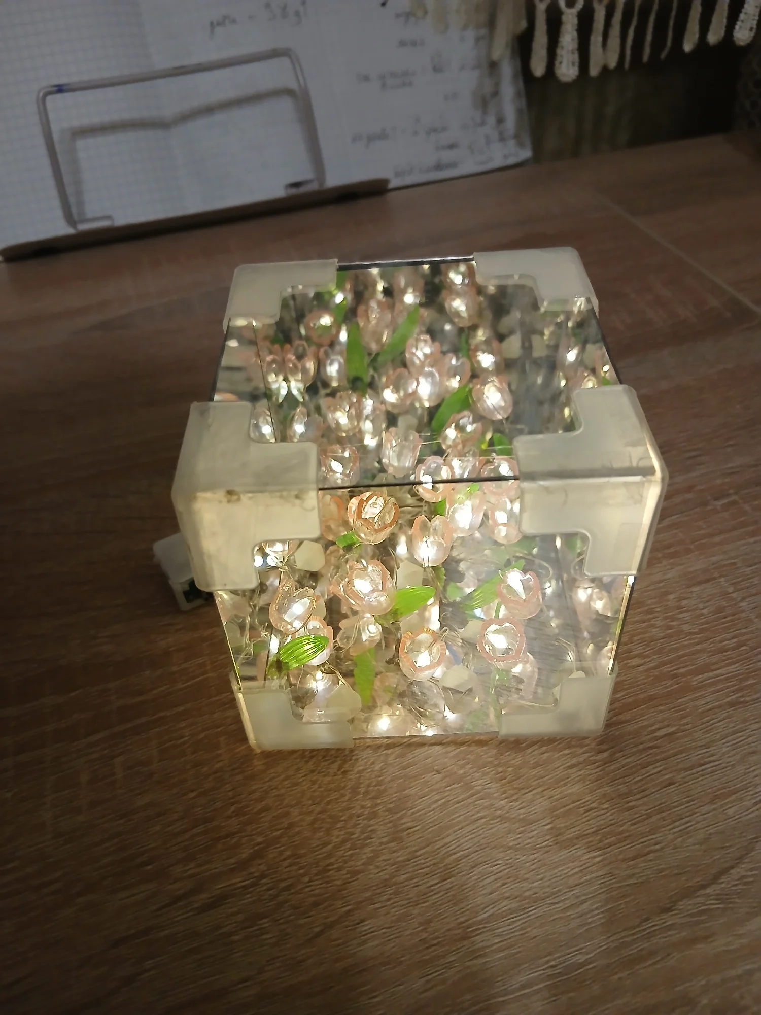 DIY Tulip Mirror Cube Lamp Flower Table Lamp Handmade Romantic Valentine's Day Lamp Tulips Home Decorations Gift for Girlfriend photo review