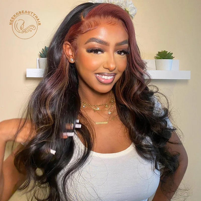 

Dry Rose Highlight Ombre Lace Front Wig 13x4 Side Part Lace Frontal Wavy Human Hair Pre Pluck Transparent Lace Closure Wigs