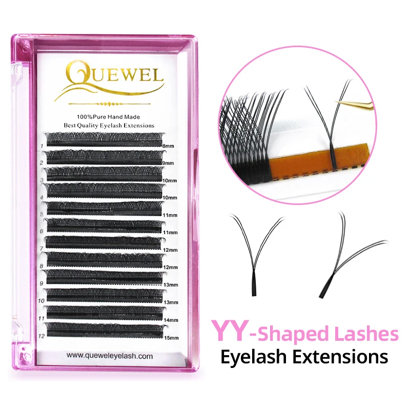 Quewel YY Shaped 2D Lashes Extension 0.05/0.07 Faux Mink B/C/D/CC/DD 8-15mm Natural Soft Eyelash Premade Volume Fan Y Lashes