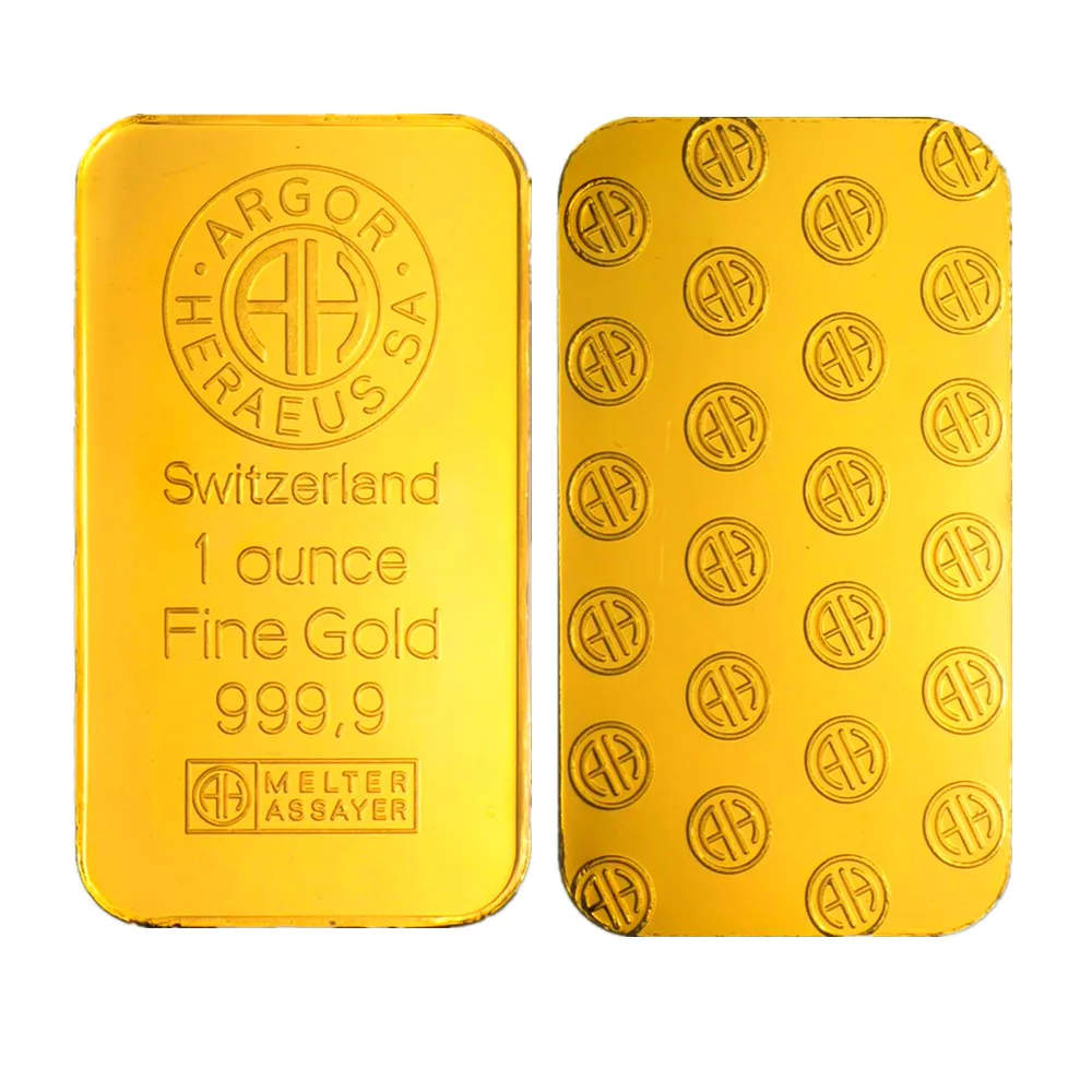 1 oz Swiss Argor Heraeus Gold Bar Gold Coin Bullion Acrylic Seal Packaging Independent Serial Number No Magnetic 24K Plated