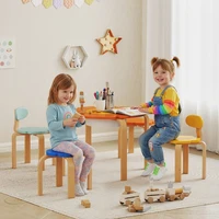 Ensemble table et chaises pour enfants Anajqaqia 5 pièces, avec sac de rangement, forme de fleur, pour salles de jeux, chambres d'enfants, en bois, coloré 1