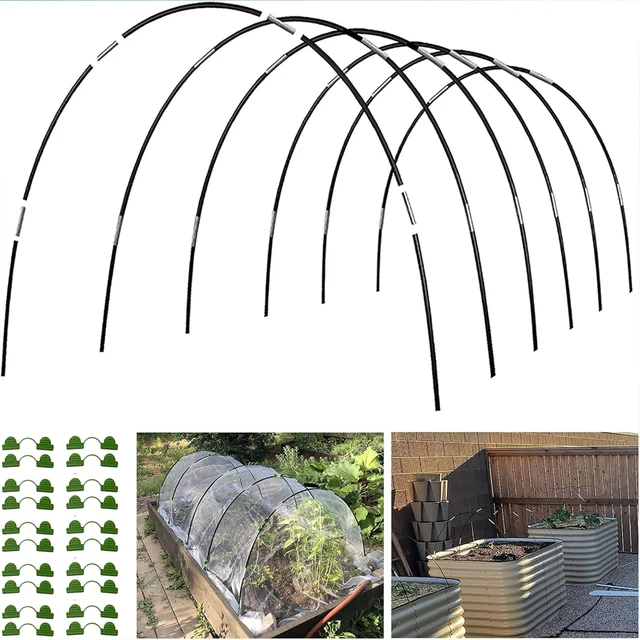 Garden Hoops Raised Beds Long Greenhouse Grow Tunnel Fiberglass Support Frame Fabric Netting DIY Plant Support Garden Stakes 4