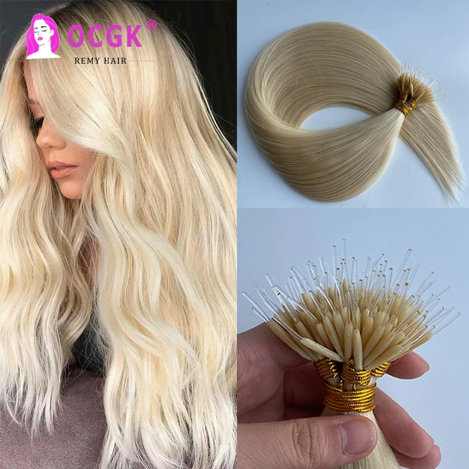Highlight Blonde Elast Ring Hair Extensions Straight Naturel Real Human Hair Micro Beads Extension 0.8G/1G/Strand 12-26Inch
