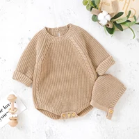 Winter Warm Baby Girls Boys Clothes Knit Romper Sweater Toddler Long Sleeve Solid Knitwear Jumpsuit with Hat for Kid Fall Outfit