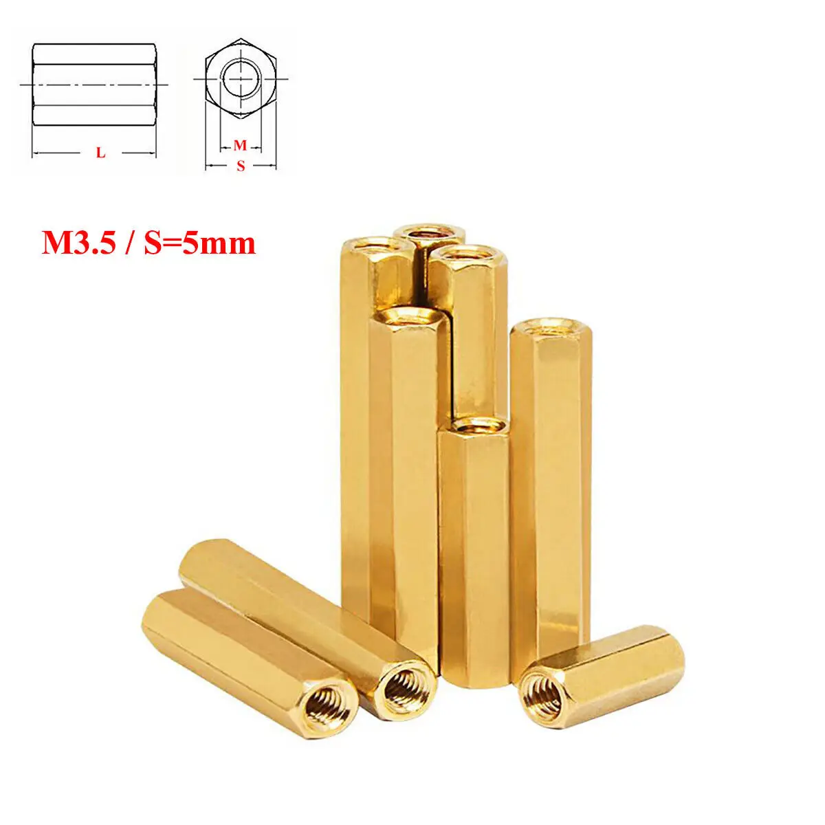 

5pcs M3.5 / S=5mm Brass Hex Standoff Pillars Hexagon Female Threaded Studs Sleeving PCB Motherboard Spacer Nuts Hollow Column