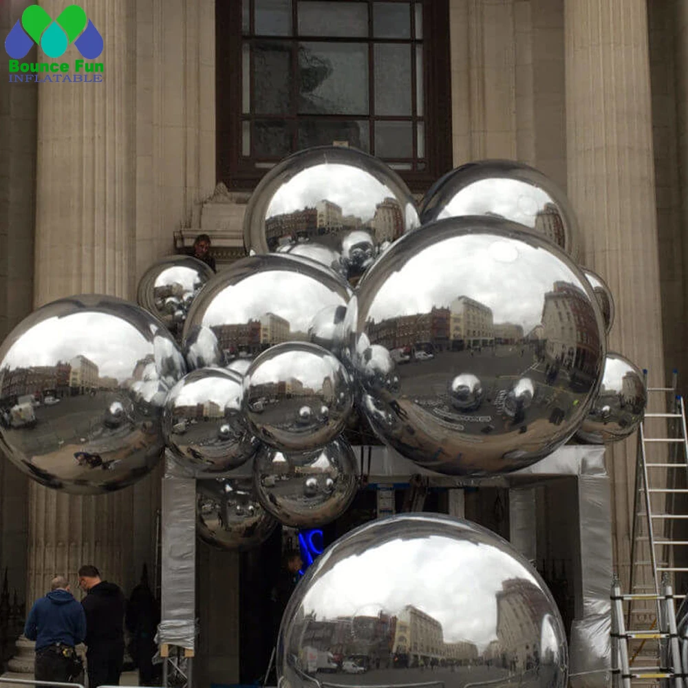 Dazzling Giant Outdoor Silvery Inflatable Mirror Ball For Disco Party
