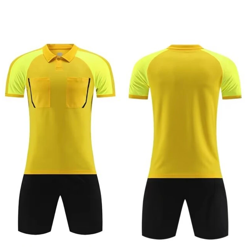 Referee Soccer Jersey Set 24/25 Professional Men's Football Turn-down Collar Full Pockets Short Sleeve Futsal Jersey For Judge