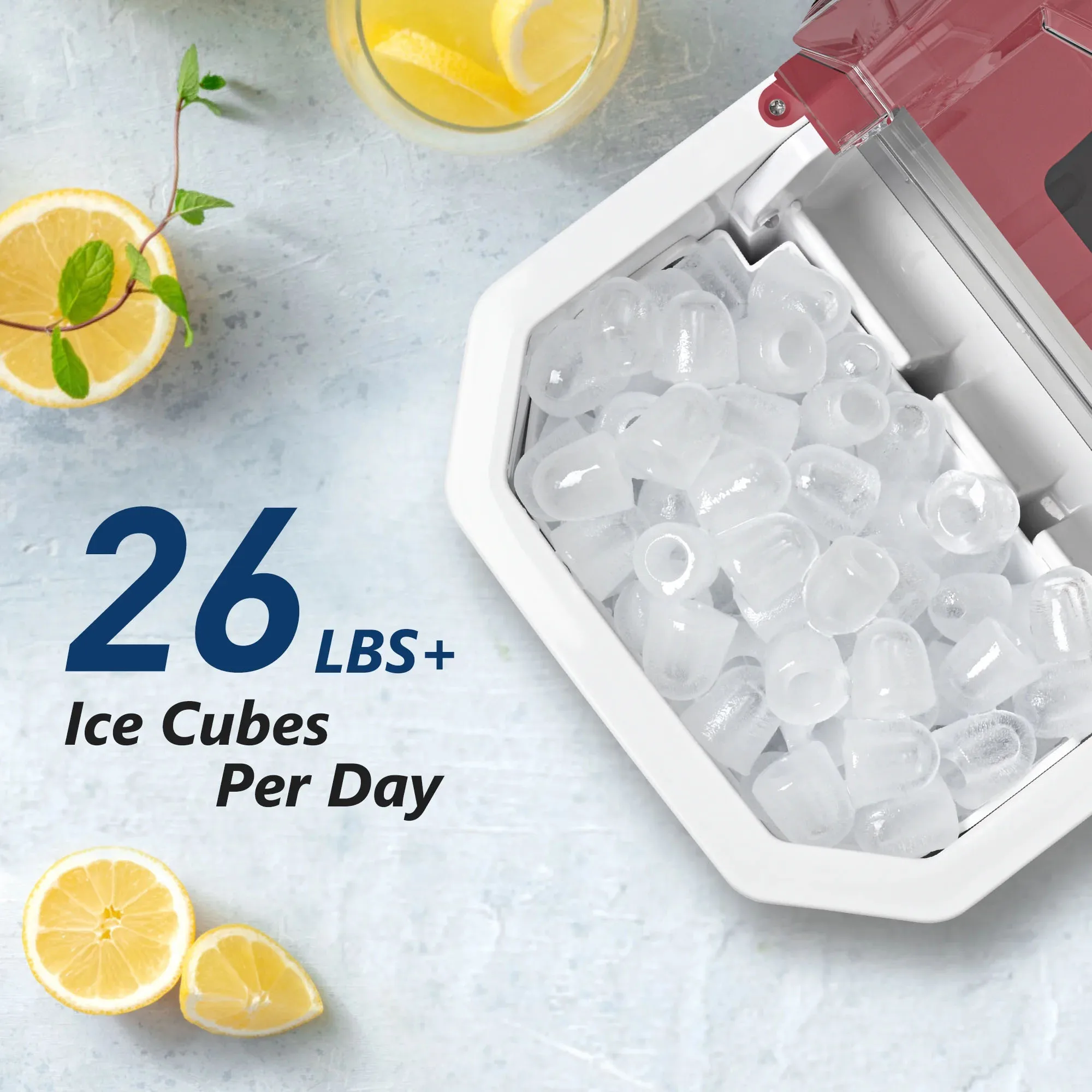 SIMZLIFE Ice Maker Countertop , 26.5 lbs/24H, 9 Cubes in 6 Mins,Self-Cleaning, Portable Ice Maker with Handle for Home,Red 3
