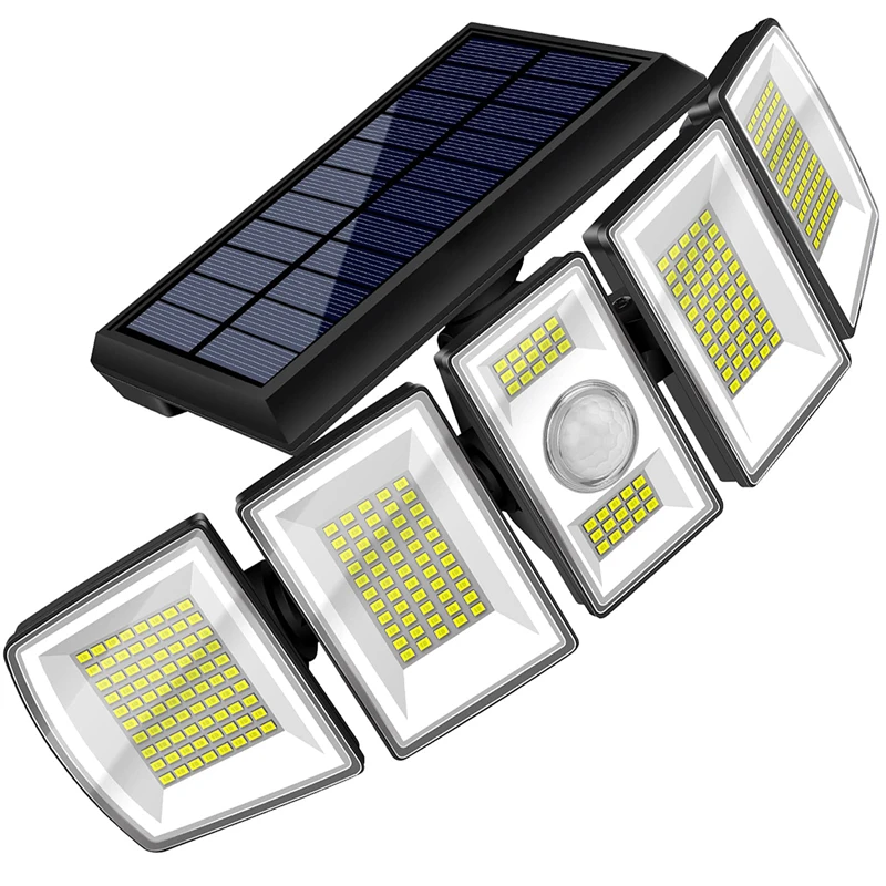 Newest 300LED Solar Outdoor Lights 5 Head Street Lamp 360°Angle 5 Levels Brightness with Motion Sensor for Sidewalk Wall Garden solar panel lights Solar Lamps