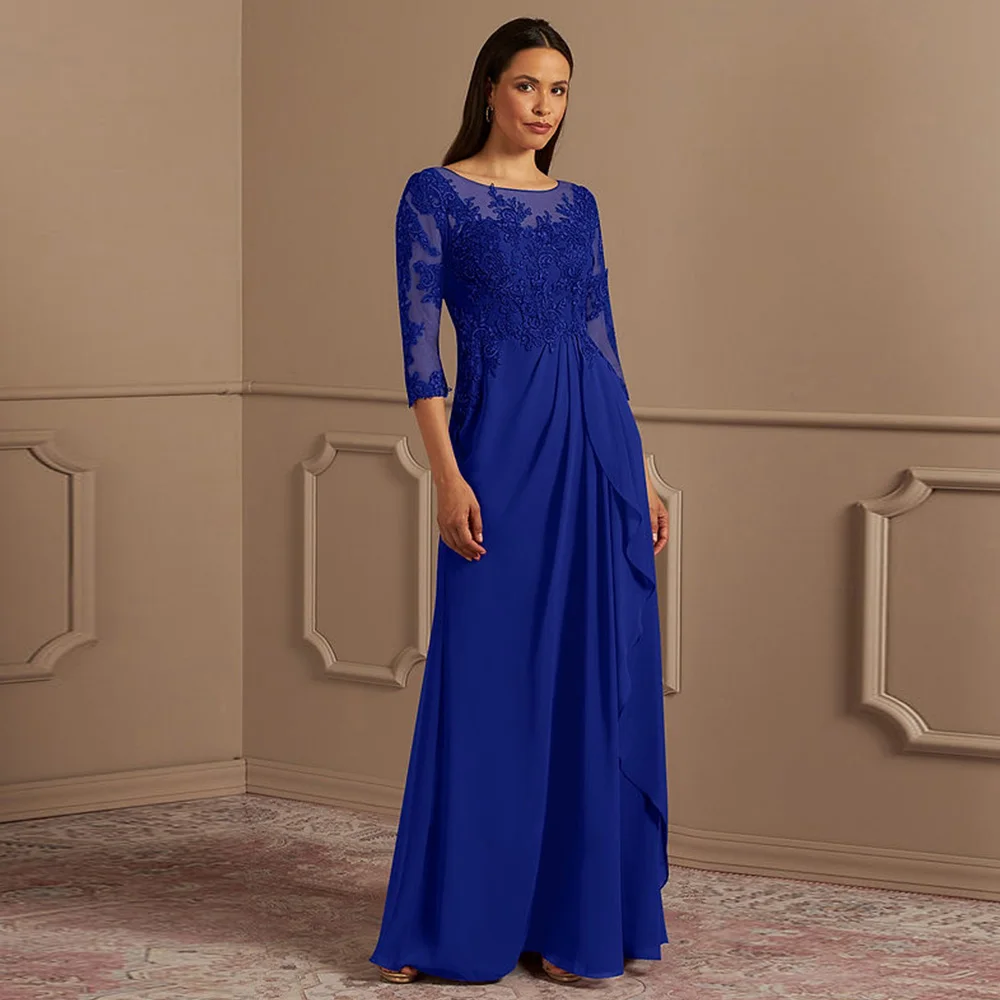 Floor Length Lace Elegant Dress Women For Wedding Party O Neck 3/4