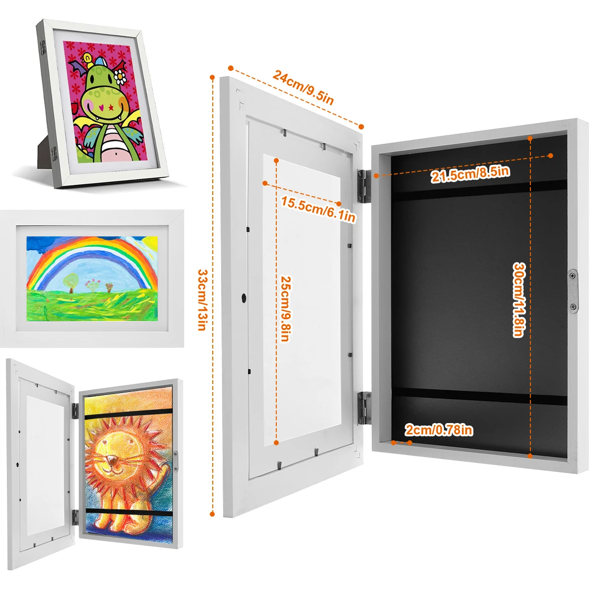 Wood Photo Frame Wood Flap Art Frames Magnetic A4 Photo Frame Framed Picture DIY Children's Exhibition of Paintings Home Decoration Storage Rack