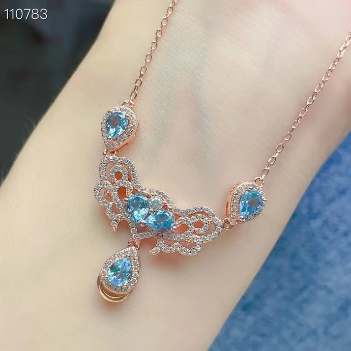 Fine Jewelry 925 Sterling Silver Natural Topaz Gemstone Women's Necklace Pendant Marry Got Engaged Party Girl Gift New