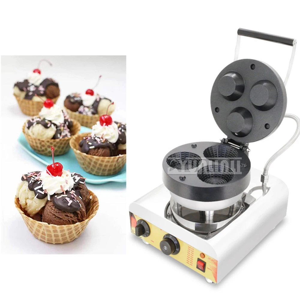

Commercial Three -hole Ice Cream Waffle Cup Cone Machine Stainless Steel Electric Waffle Cone Maker