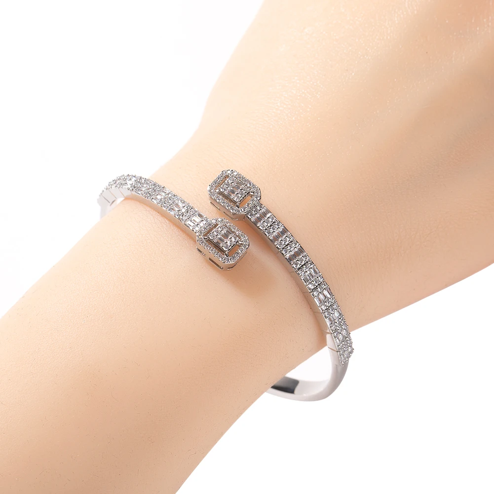 THE BLING KING Opened Baguettecz Cuff Bangle Micro Paved Bling Cubic Zirconia Bracelet Luxury Gift For Women Men Hiphop Jewelry
