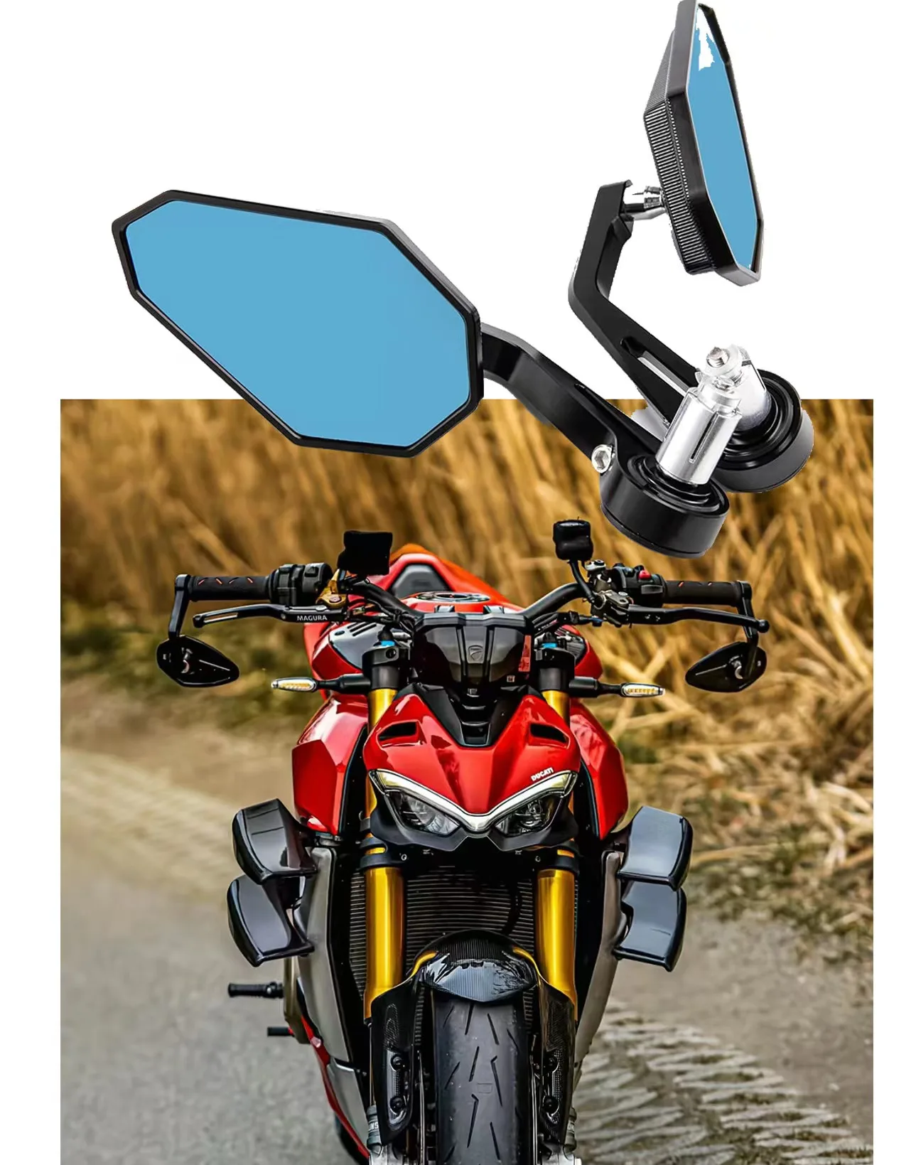 Motorrad Rückspiegel 7/8 Zoll - Universal Aluminium Seitenspiegel Rot