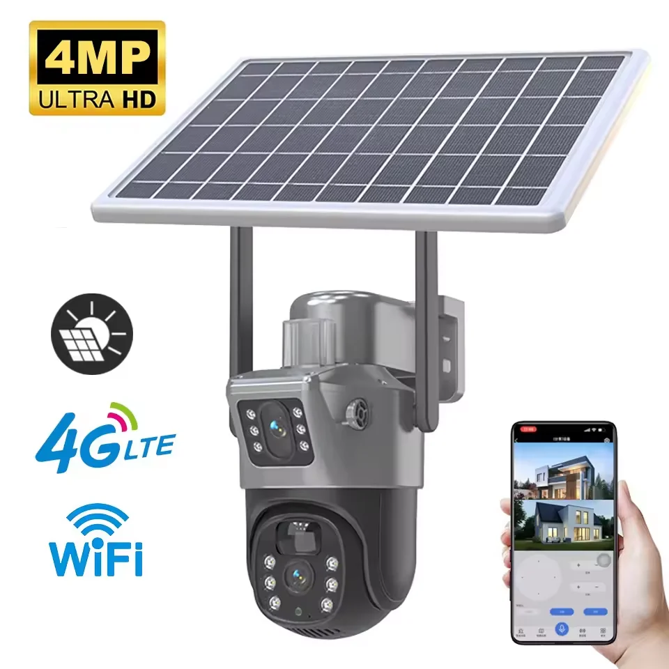 Caméra de surveillance extérieure solaire PTZ IP 4G, dispositif de sécurité sans fil, avec panneau solaire et audio PIR, 4MP, Wi-Fi 1