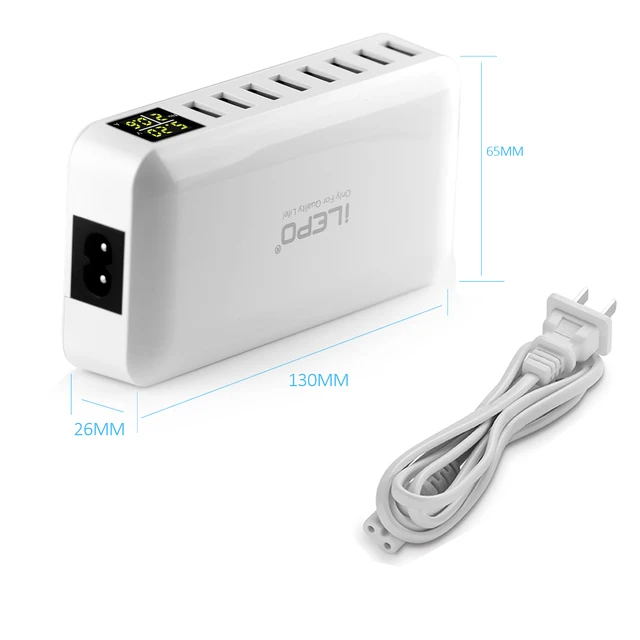 60W 8 Port USB Fast Charger QC3.0 HUB Smart Quick Charge With LED Display Multi USB Charging Station Mobile Phone Desktop Home 4