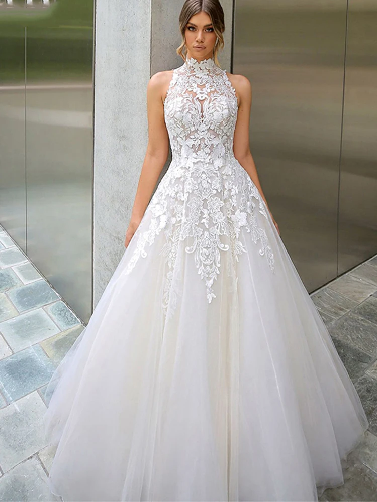 50 Breathtaking Wedding Dresses in 2022 : Lace Bodice High Neck Long Sleeve  Wedding Dress