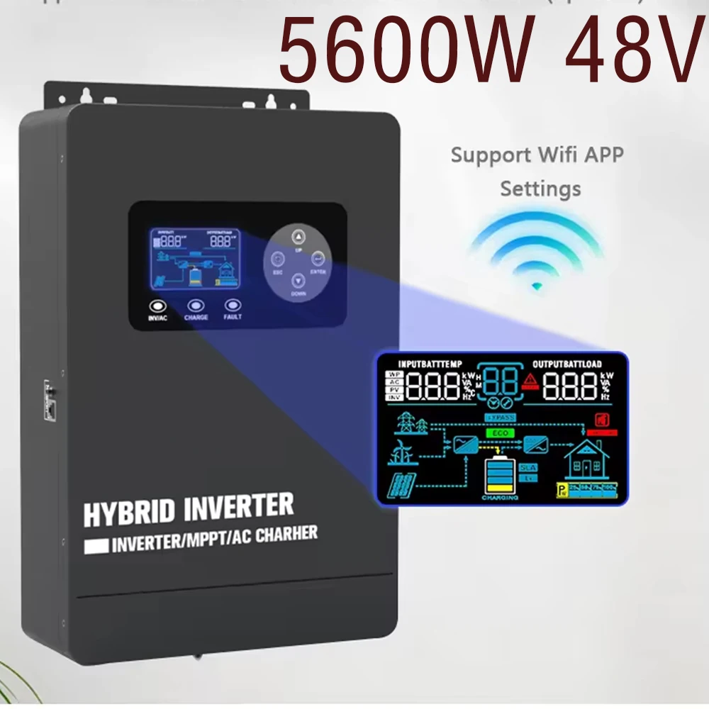 Inverter Ibrido 5.6Kw 48Vdc A Ac 230V Power Inverter Solare Ibrido Monofase Off Grid Mppt Inverter Solare Ibrido 5600W