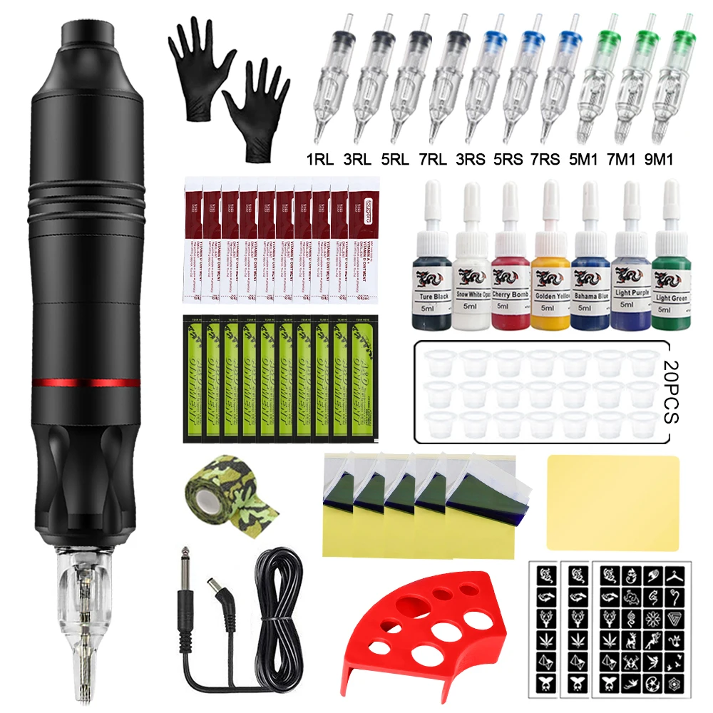 Professional Tattoo Machine Set Rotar Tattoo Pen Kit With Cartridges Needles Tattoo Gun Kit