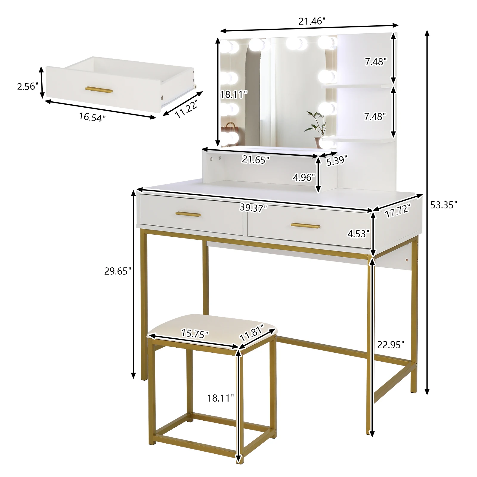 Moderna Postazione Trucco Con Luci Rotondo Specchio Toeletta Trucco Con  Morbido Sgabello Tavolo Da Trucco Con