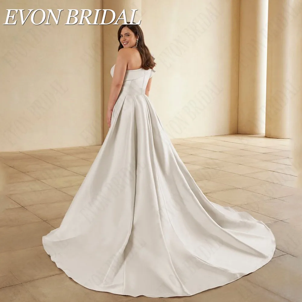 EVON BRIDAL Plus Size Satin Wedding Dress Sleeveless Detachable Train Mermaid One Shoulder Vestidos De Novia Custom Bride Gowns 6