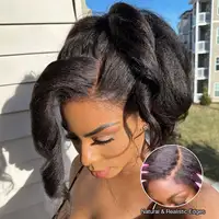 Perruque de cheveux humains 4C bouclés et raides, avec dentelle frontale HD transparente 360, prête à porter et sans colle 5