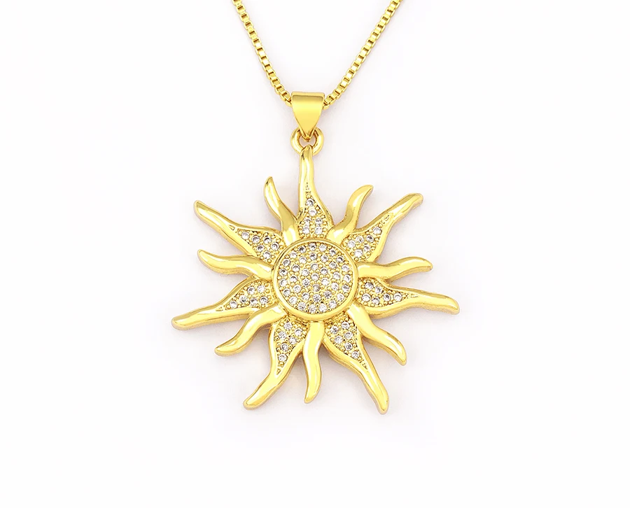 AIBEF Light Of Star And Moon Sun Shape Pendant Women Necklace Copper Zircon Western European Style Jewelry Popular Romantic Gift