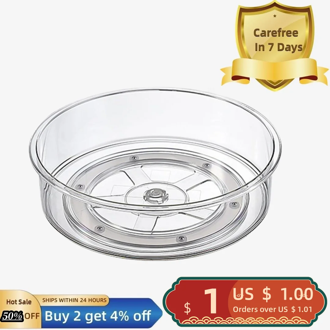 

Storage Container Space-saving Multifunctional Large Capacity 360 Rotation Reusable Organizer Round Clear Turntable Storage Tray