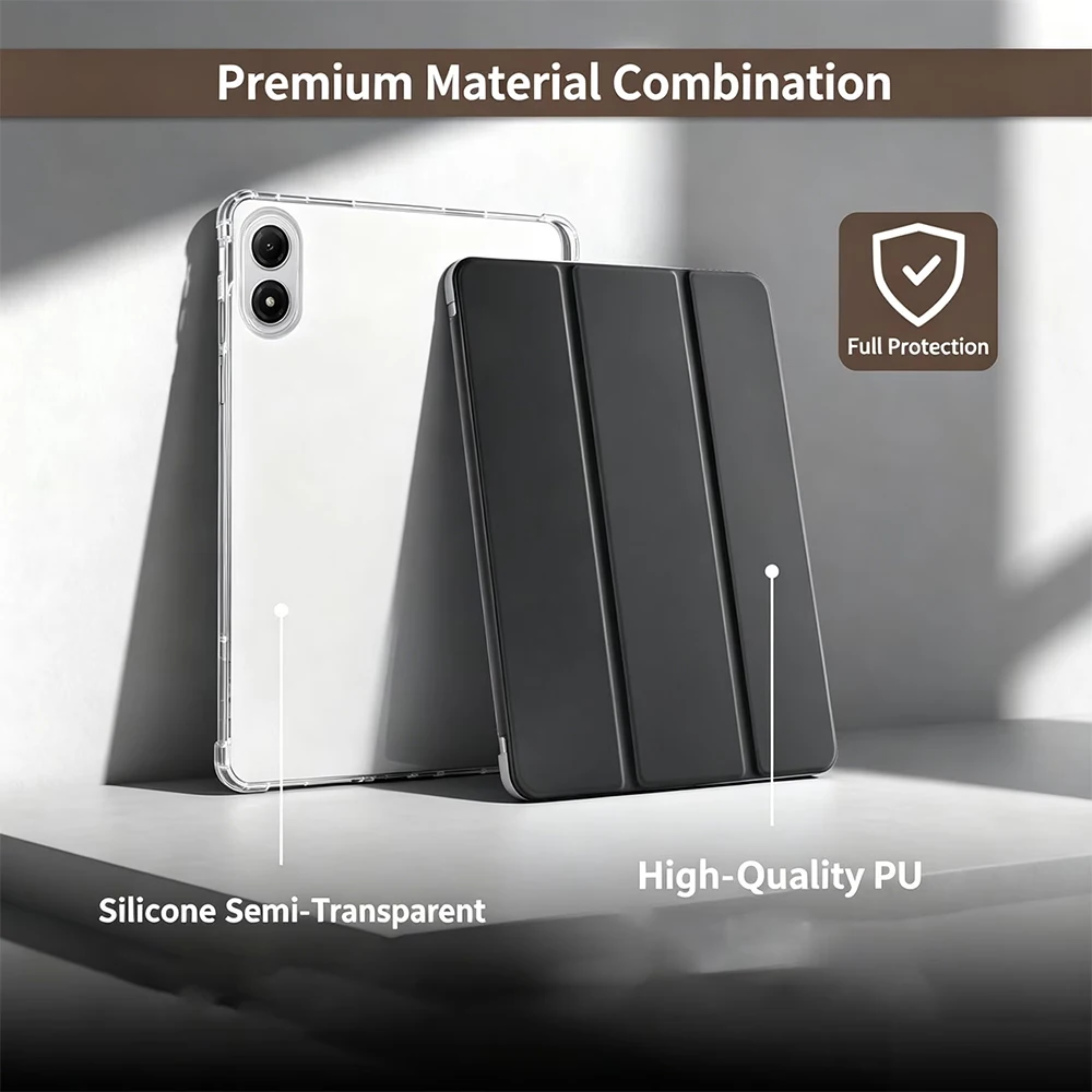 Versatile Clear Tablet Case with Pencil Holder and TPU Hybrid Back Cover