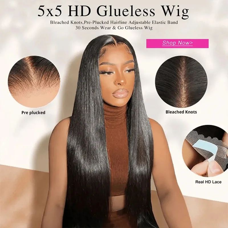 250% Density 100% Brazilian Human Hair Straight Wig - 13x4/5x5 HD Lace Front Glueless Pre-Plucked With Baby Hair Full Edges Ear