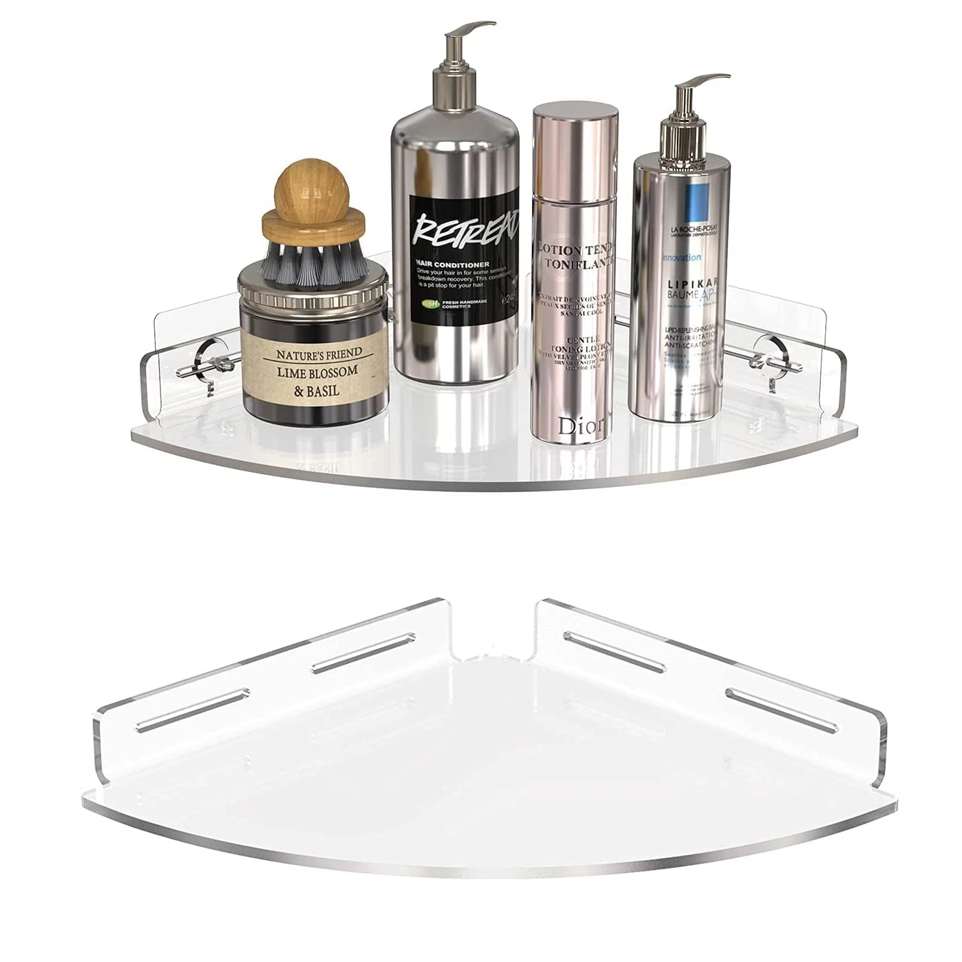 Corner Transparent Acrylic Shower Shelves, Wall Mounted No Drilling