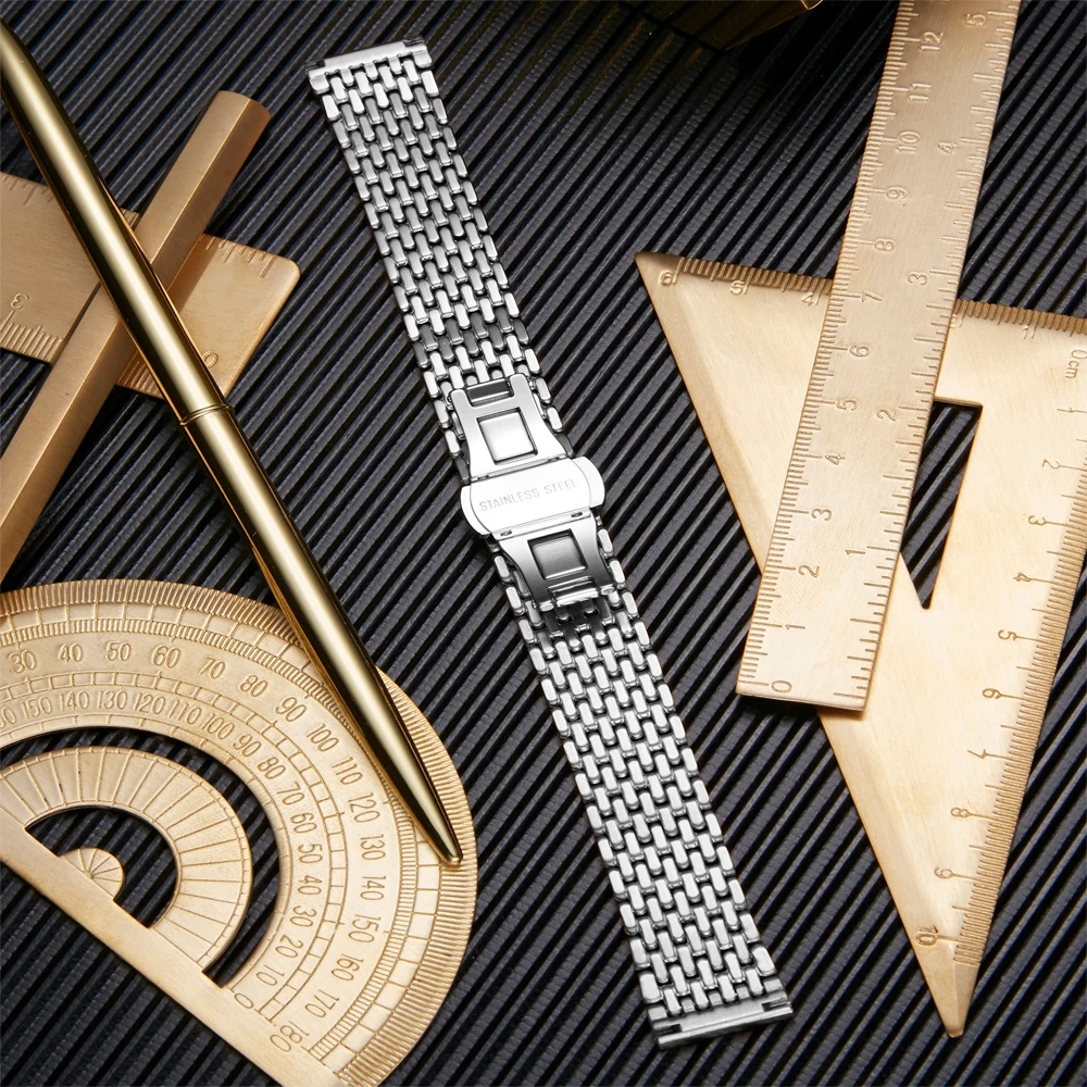 Ultra Thin Band Strap Mesh Metal Stainless Steel Smart Watch Band Light Polished Bracelet Replacement with Butterfly Buckle
