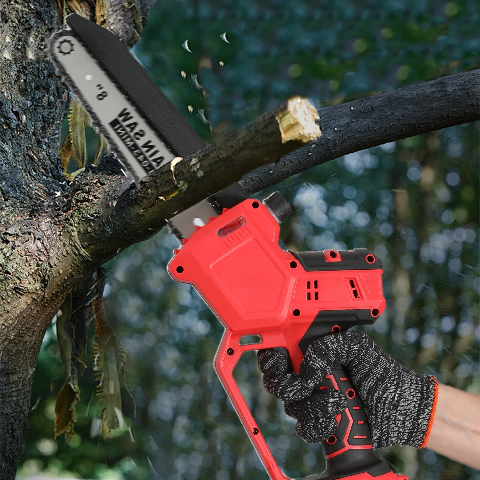 Reiner Kupfer Bürstenloser Motor Akku-Kettensäge 8 Zoll 6000mAh Mini Mit 3 Ketten 2 Batterien Tragbar Für Garten-Holzschneidarbeiten – Detail 8