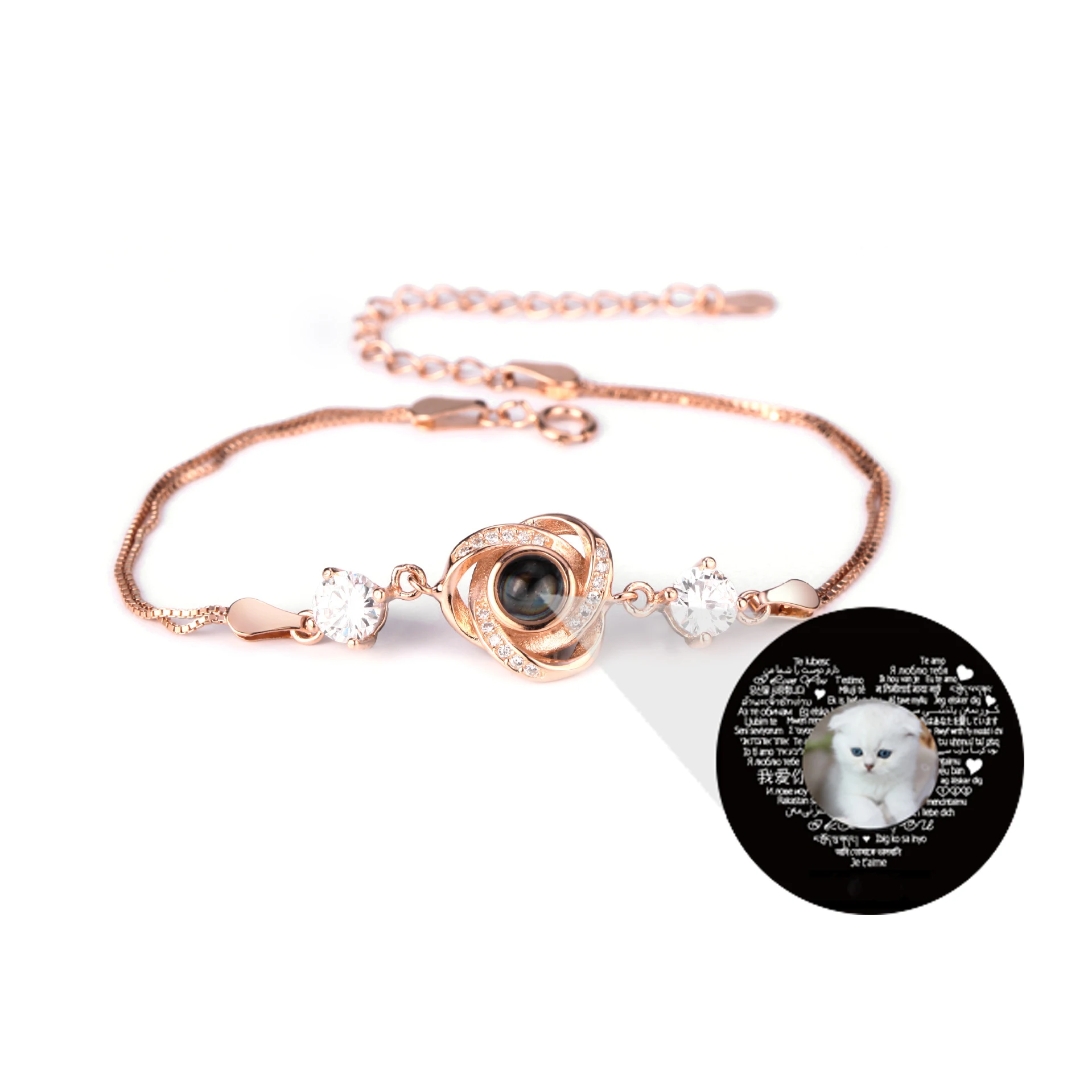 Custom Photo Projection Bracelet DIY Picture 925 Silver Box Chain Zircon Women Bracelet Jewelry Gift To Wife Mom Drop Shipping
