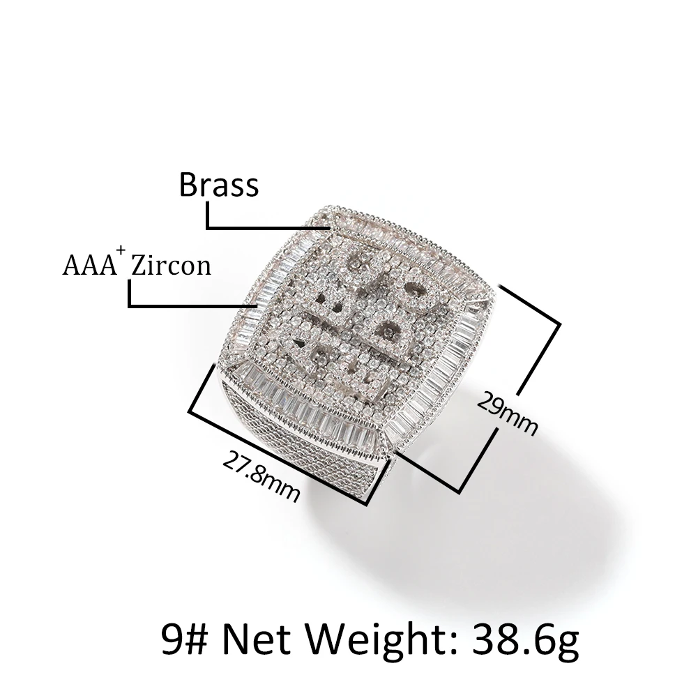 Hip Hop New Big Square DIY Custom Letter Name Men's Ring