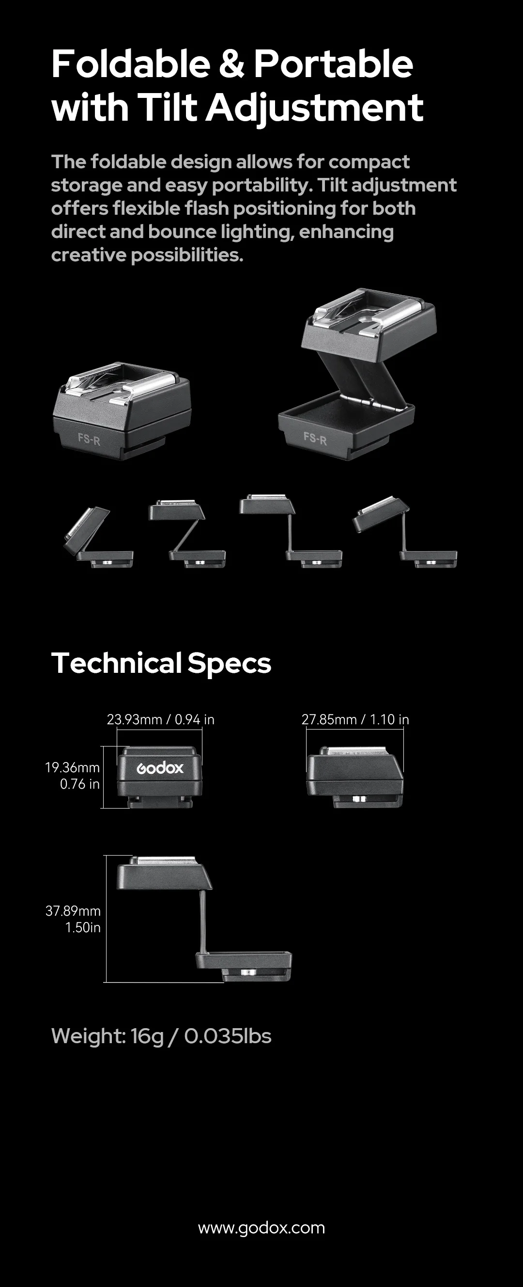Godox TR Hot Shoe Riser for iT30Pro iT20 iT22 iM20 iM30 Flash, Godox FS-R Foldab
