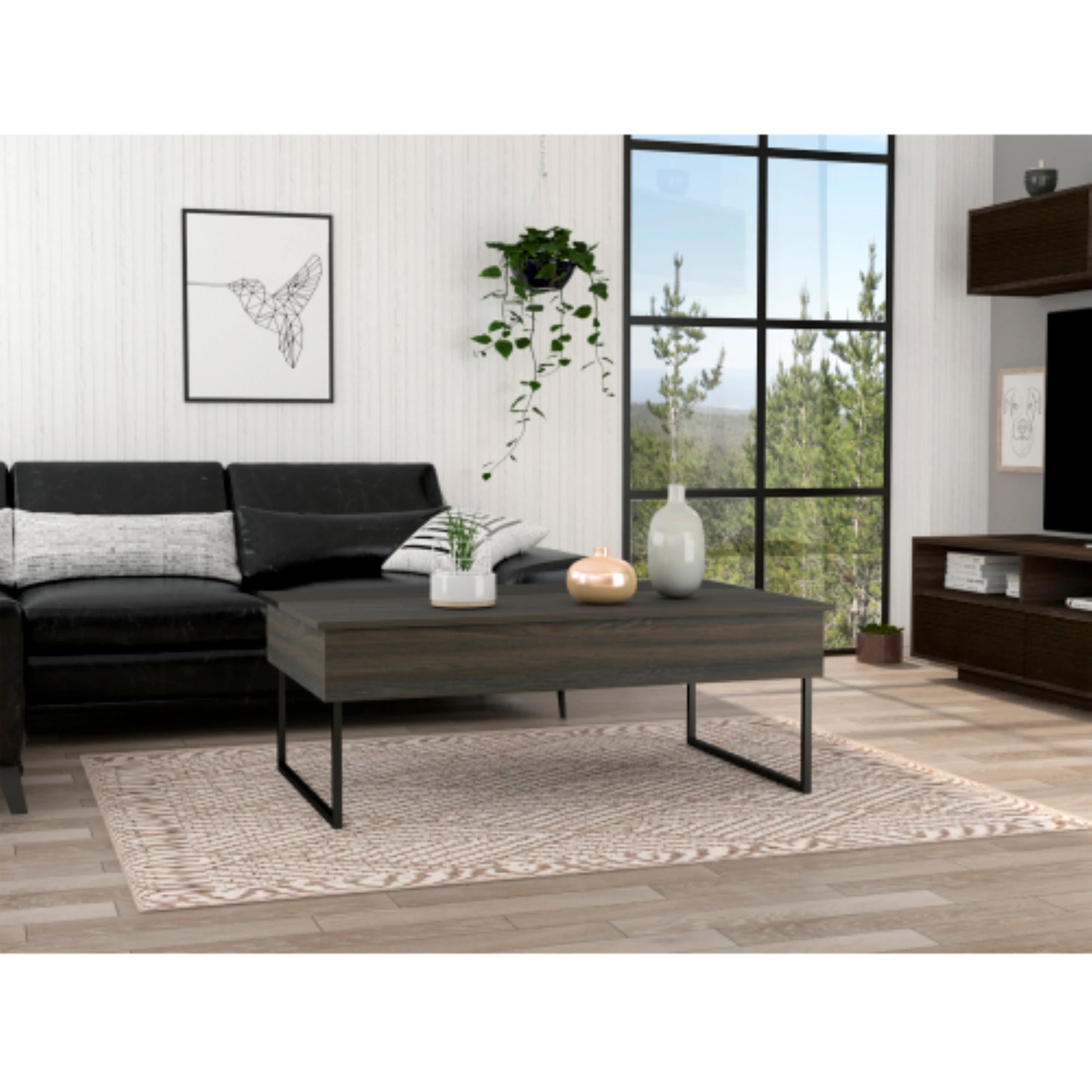 

VSOGA Suffolk Rectangle Lift Top Coffee Table Carbon Espresso，30.4*48.8cm