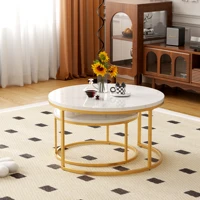 Ensemble de 2 tables basses, tables d'appoint rondes avec plateaux en MDF et cadres en métal, pour le salon, la chambre ou le coin détente, noir 5