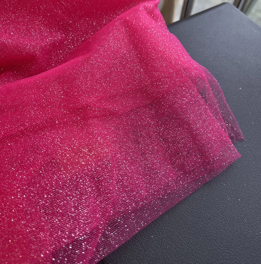 Purple Champagne Fine Glitter Crystal Mesh Tulle Wedding Dress Fabric