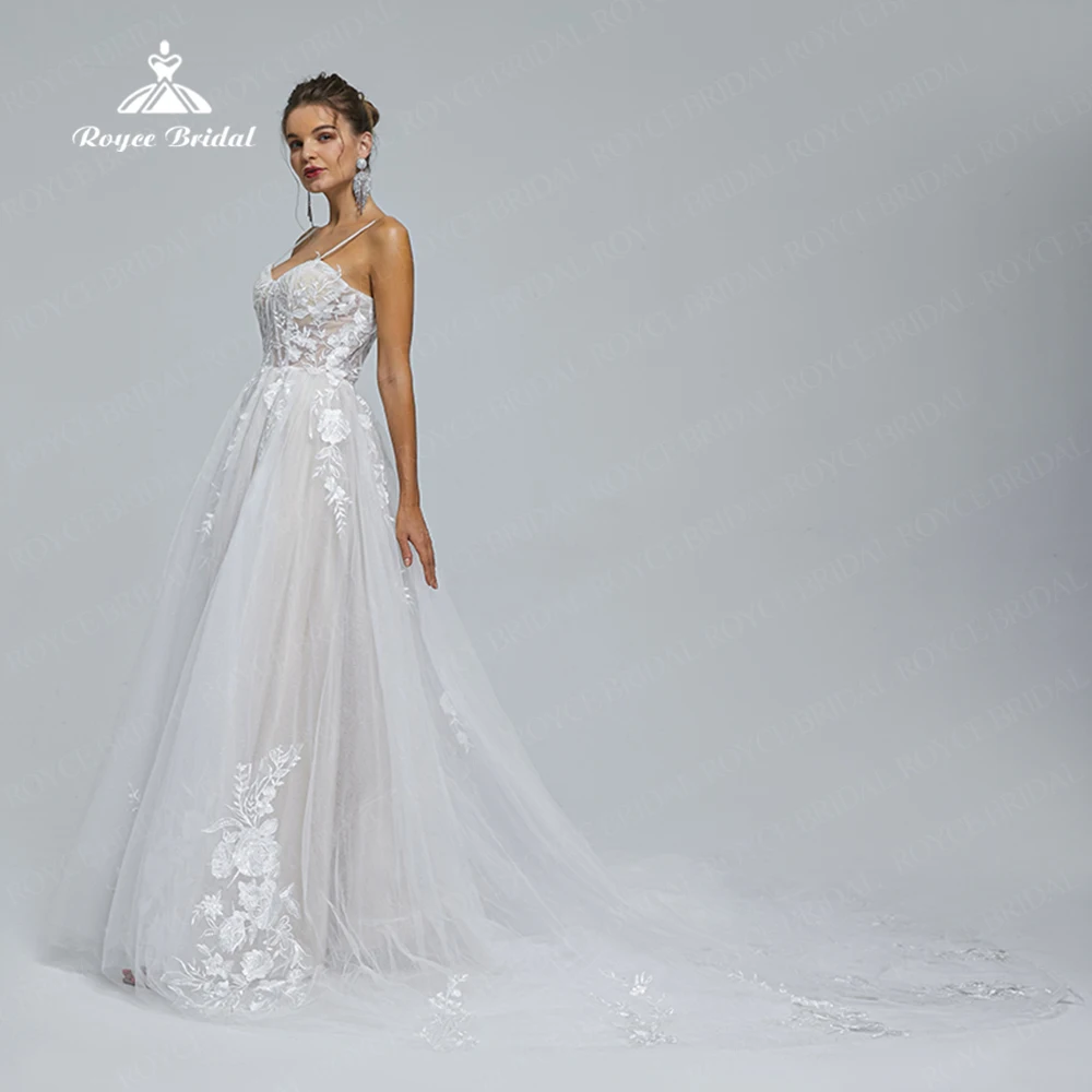 

Spaghetti Strap Tulle Wedding Dresses Boho A Line Vestidos de Novia Sweep Train Long Dress Bridal Gown Robe Mariée Custom