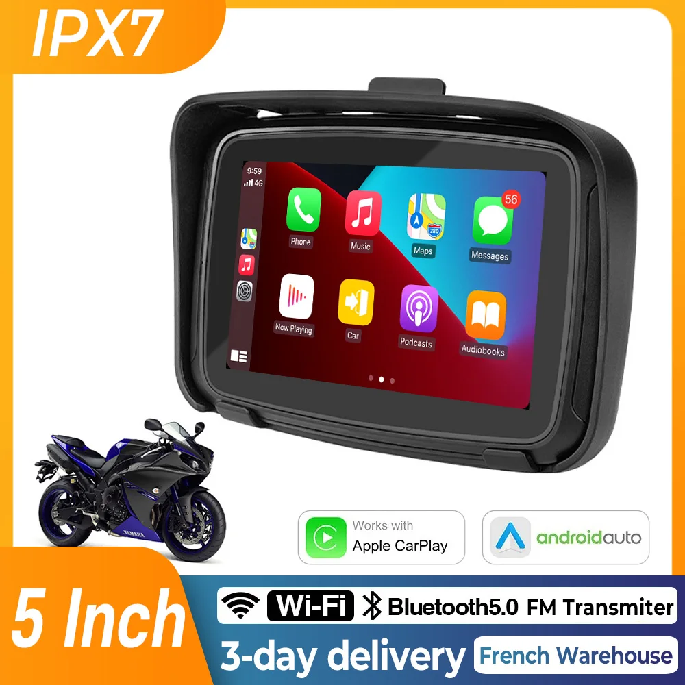 5 Inch Portable GPS Navigation Motorcycle IPX7 Waterproof Carplay Display Motorcycle Wireless