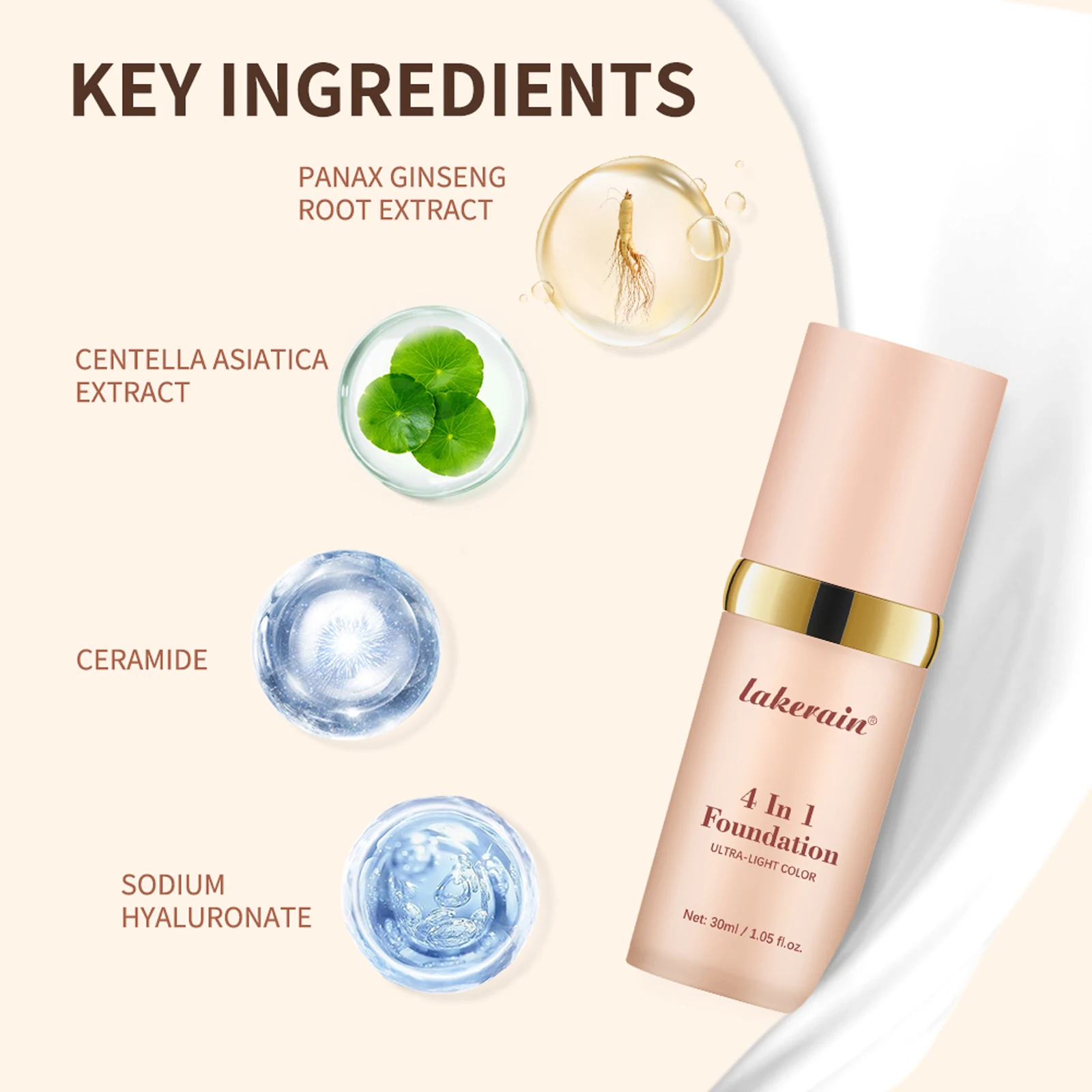Liquid Foundation Color Changing 4 in 1 Moisturizing SPF 30+ Hydrating Color Longwearing Waterproof Travel Coverage Makeup Base