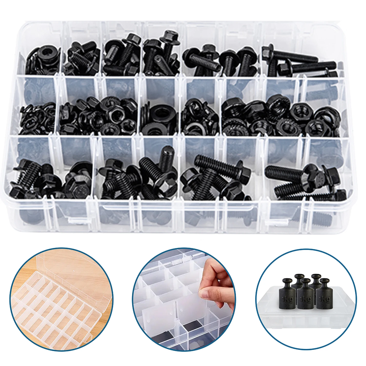 VKKM 260 pcs Hex Cap Flange Bolt Assortment Kit/Screws, Nuts & Washers/Black Oxide, M6-1.0 x 16/20/25/30/35mm, M8-1.25