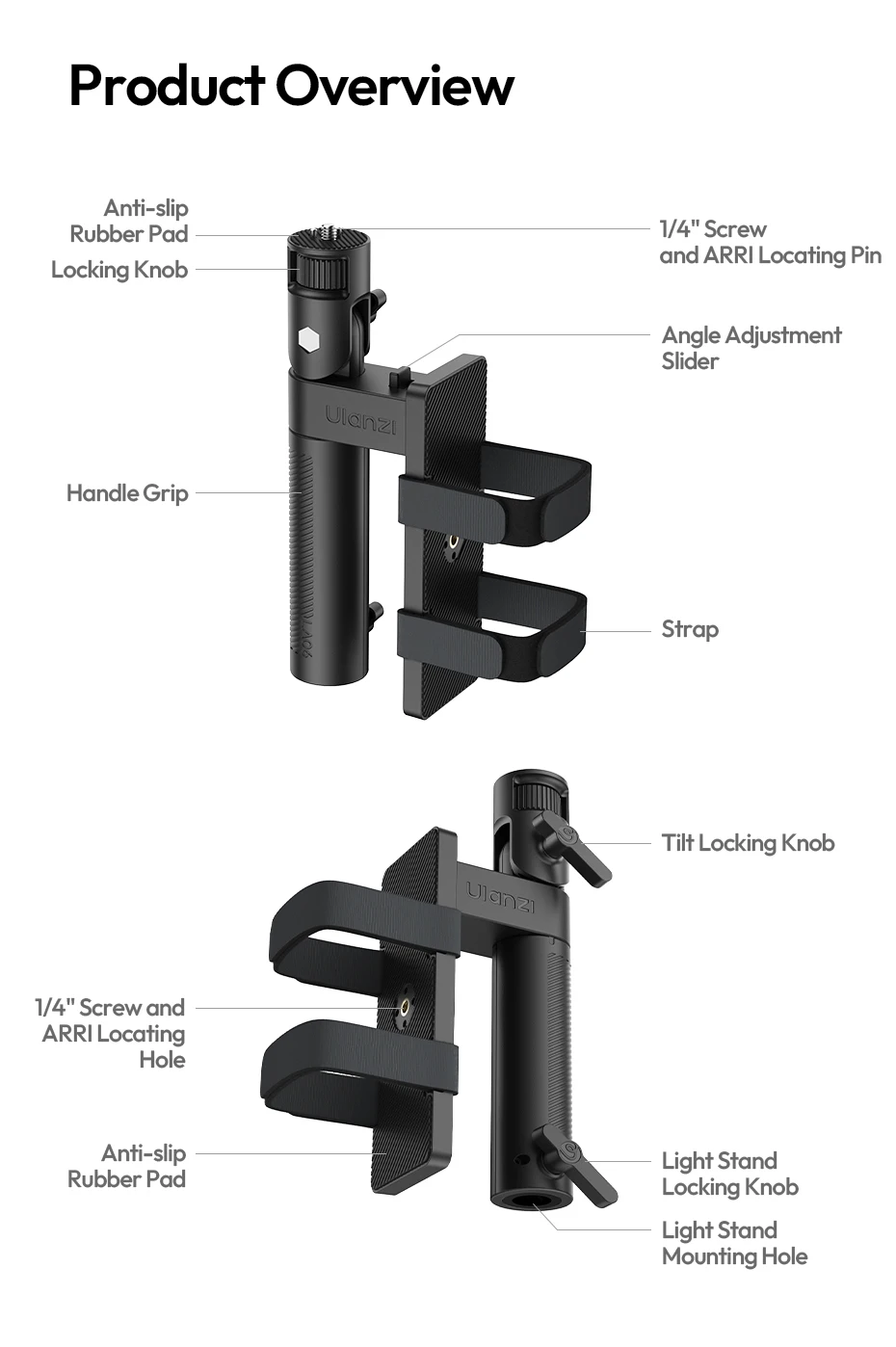 Light Handle Grip Light Stand with Power Mount Angle Adjustable for Fill Light C
