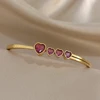 Elegant Pink Heart Rhinestone Stainless Steel Open Spring Bangle for Women Golden Waterproof Cuff Bracelet Festival Jewelry Gift 5