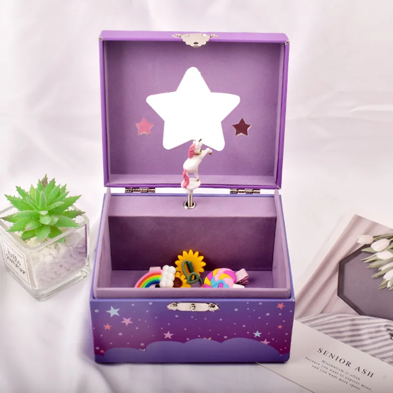 Music Jewelry Box Storage Box Spinning Unicorn Paper Clockwork Music Box Cute Little Girl Princess Birthday Gift 2