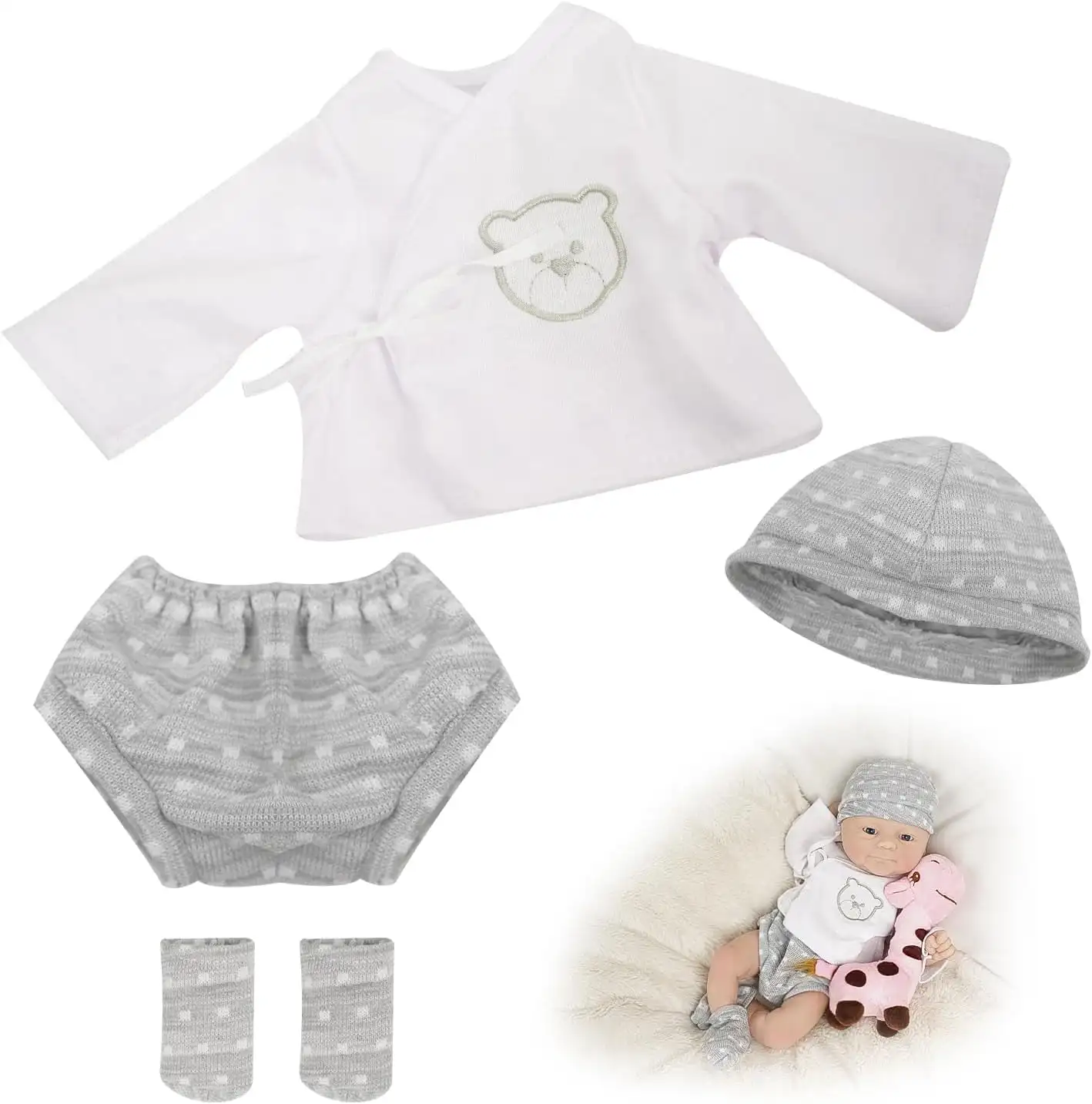 

17-22 Inch Reborn Baby Dolls Clothes - Newborn Baby Doll Matching Outfit Accessories Gift Set，Doll Accessories